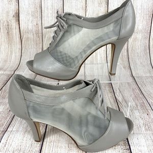 Impo Olinda | Taupe With Mesh Side | Lace Up Peeptoe Booties | Women's Size 9.5
